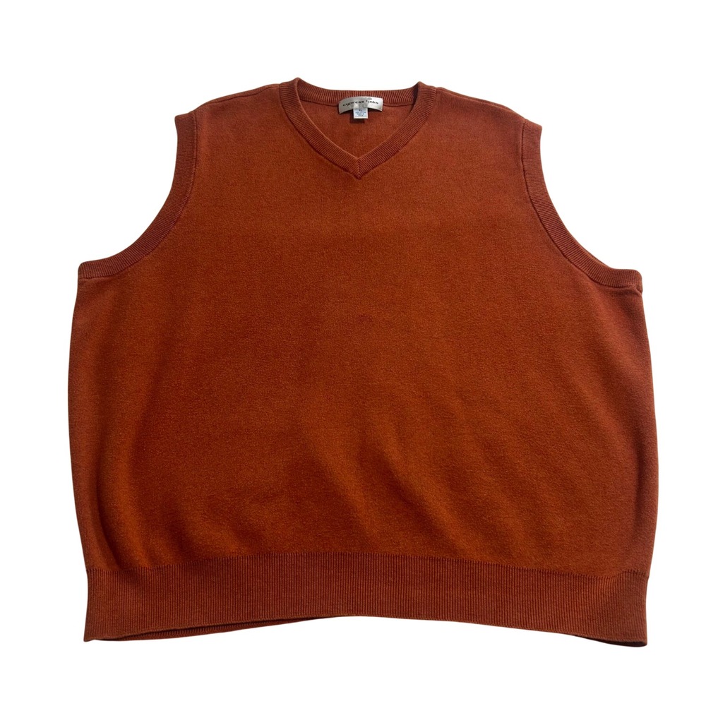 Cypress Links Mens XL Burnt Orange 100% Cotton V-Neck Knit Sweater Vest Golf